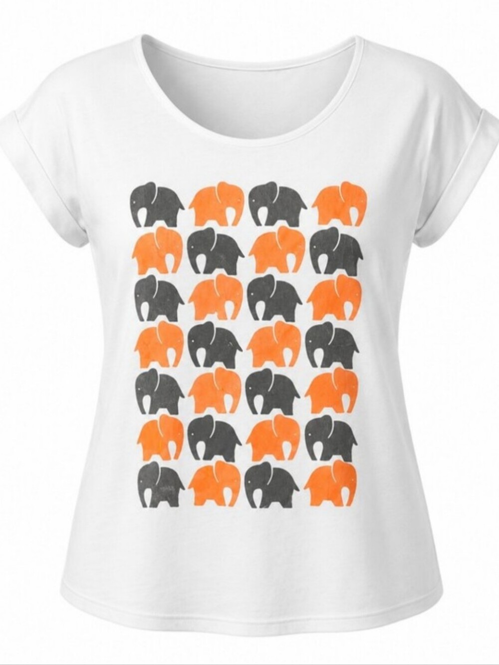 White Elephant Graphic T-Shirt Women’s Small Orange Black Animal Print Casual - Picture 6 of 6